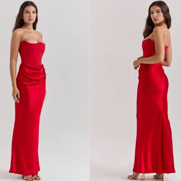 HOUSE OF CB 'Persephone' Scarlet Strapless Corset Maxi Dress NWOT - Picture 5 of 10